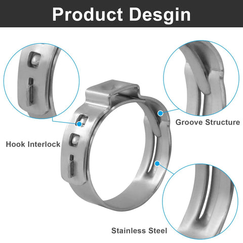 50 Pack Stainless Steel Cinch Clamps 1 Inch Crimp Rings Pinch Clamp Rings For PEX Tubing Pipe Fitting Connections Leak Proof Seal Rust Resistant