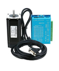 Front view of 57HS112mm NEMA23 closed-loop stepper motor kit with blue HBS57H servo drive and cables