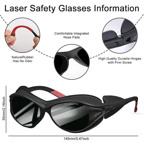 Heavy Duty Red Light Therapy Glasses Featuring Hella Solid Laser Protective Coating And Broad Spectrum Tanning Goggle Eye Defense, showing integrated nose pads and adjustable hinges.
