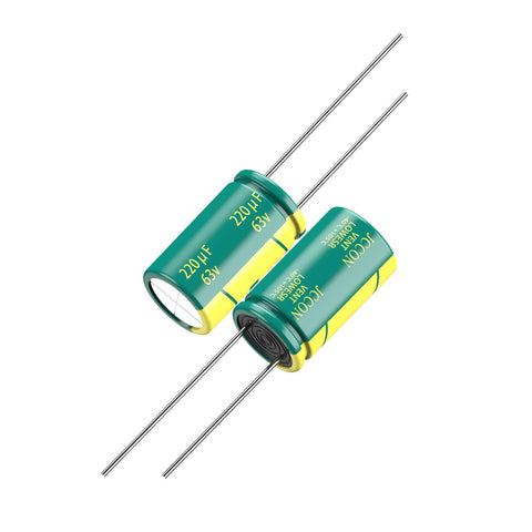 Two 10 Pack 63V 220uF Low ESR Electrolytic Capacitors 10X17MM suitable for power supply components.