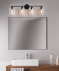 4 Light Matte Black Vanity Light Over Mirror With Clear Glass Shades Modern Farmhouse Wall Sconce For Bathroom UL Listed Anti Rust