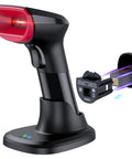 2D Bluetooth Barcode Scanner with USB cradle and auto switching modes for hands free presentation and handheld trigger scanning