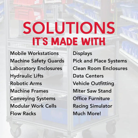 Image showcasing various solutions including Mobile Workstations, Laboratory Enclosures, and Office Furniture.