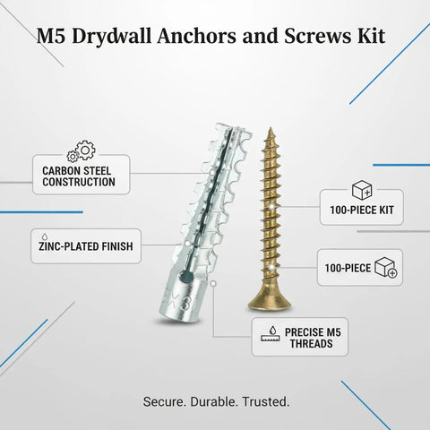 Heavy Duty M5 Drywall Anchors And Screws Kit For Hollow Walls Carbon Steel Wall Anchor Set with zinc-plated finish