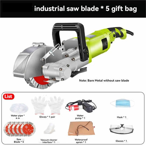 Heavy Duty Wall Groove Cutting Machine And Handheld Slotter For Concrete Brick Granite Chasing Electrical Conduit Routing Field Tested 4800 Watt Motor close-up with accessories