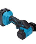 Compact Cordless Mini Circular Saw And Angle Grinder High Speed Cut Off Tool Kicking Up Dust With Zero Cords Sweet Spot For Wood Metal Tile Plastic Handyman Jobs US Plug Ready side view showing battery and grip.
