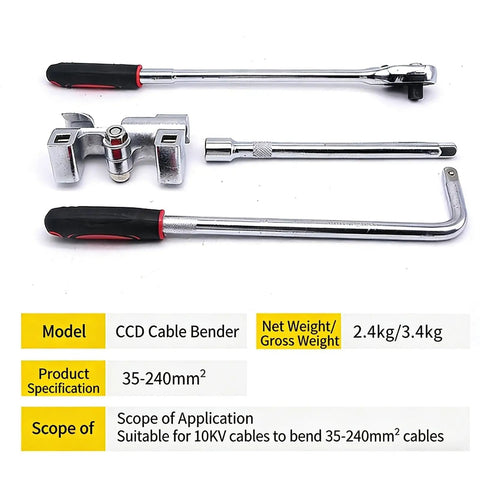 Pro Level Manual Wire Bender Kit Straight Up Heavy Duty No Sweat 0 To 90 Degree Adjustable Cable Shaper For 35 To 240 Mm Square Copper And Aluminum Wires With Tough Carry Pouch, featuring multiple tools for efficient bending.