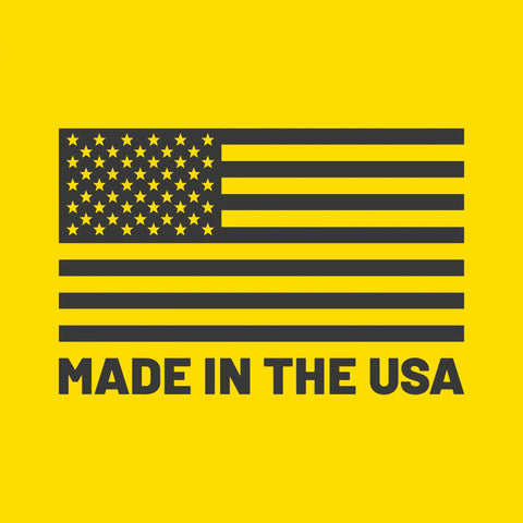 USA flag graphic with text "MADE IN THE USA" on a yellow background, symbolizing patriotism and American manufacturing.