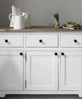 Twelve Pack Matte Black Square Cabinet Knobs Solid Zinc Alloy Drawer Pulls Heavy Duty Hardware on white cabinet.