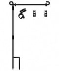 Heavy Duty Garden Flag Stand With Collapsible Steel Holder Pole, weatherproof black finish with locking spring clips.