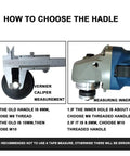 Diagram showing caliper measurements for choosing 10mm Threaded Auxiliary Side Handle For Angle Grinders Fits 100 Models And Most Brands