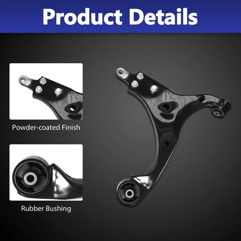 Front Suspension Control Arms Set for 2007-2012 Hyundai Elantra, featuring powder-coated finish and rubber bushing.