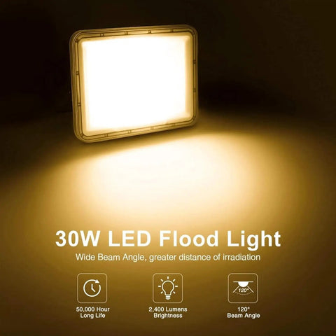 JUDYSSY Led Flood Lights Outdoor 30W, Ip67 Waterproof Garden Security Lights, illuminated with wide beam angle.
