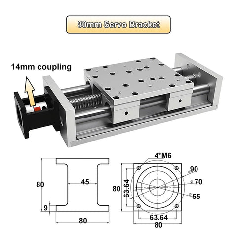 Built Like A Tank Heavy Duty Ball Screw Slide Table With Precision Linear Motion Rugged Aluminum Alloy Housing IP54 Dustproof Rating And 24V DC Motor For Tough CNC Automation Projects 80mm servo bracket with 14mm coupling.