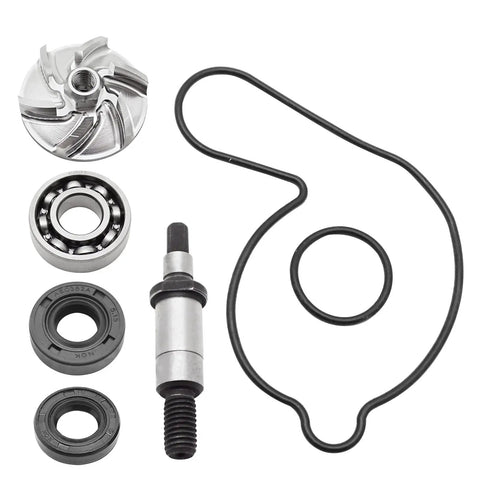 Hella Kickin Badass Water Pump Rebuild Kit For YFZ450 Atv Featuring Cnc Aluminum Impeller, steel bearing, seals, and O rings.