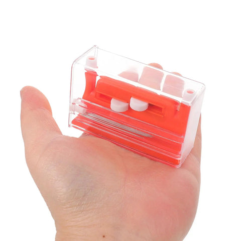 Double Head Needle Threader Kit Easy Hand Sewing Tool 3 Pack User Friendly Plastic Threader With Accurate Thread Insertion For Hand Sewing And DIY Crafts Portable Case Great For Beginners Young And Elderly, orange case in hand
