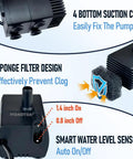 Automatic Sump Pump With Water Sensor For Condensate Removal From Dehumidifiers And Air Conditioners, suction cups, sponge filter, water sensors.