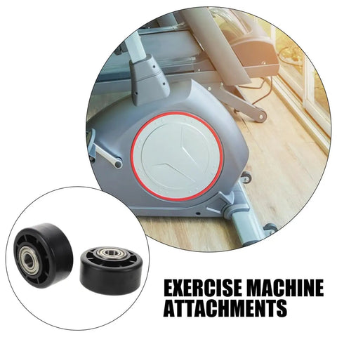 Universal Replacement Wheel Bearing Rollers For Treadmills And Exercise Bikes Heavy Duty Glide Casters shown with exercise bike.