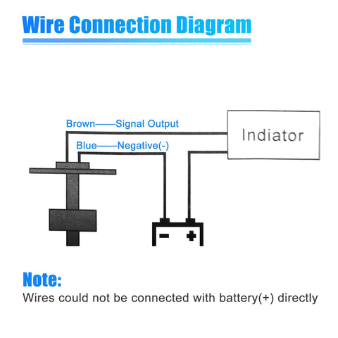 Wire connection diagram for High Octane Universal Fuel Sending Unit 240 To 33 Ohms sensor showing signal output and negative connections.