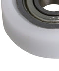 Heavy Duty Nylon Pulley Wheels With Slick Roller Bearings For Breeze To Install Sliding Windows Doors And Cabinet Drawers 5X19X7MM close-up view of white wheel with bearing
