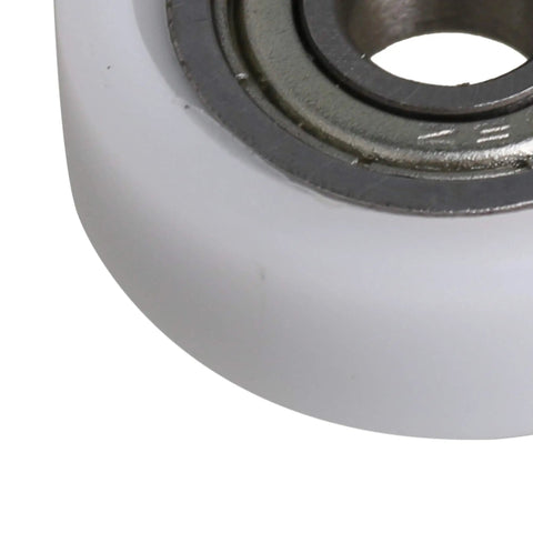 Heavy Duty Nylon Pulley Wheels With Slick Roller Bearings For Breeze To Install Sliding Windows Doors And Cabinet Drawers 5X19X7MM close-up view of white wheel with bearing