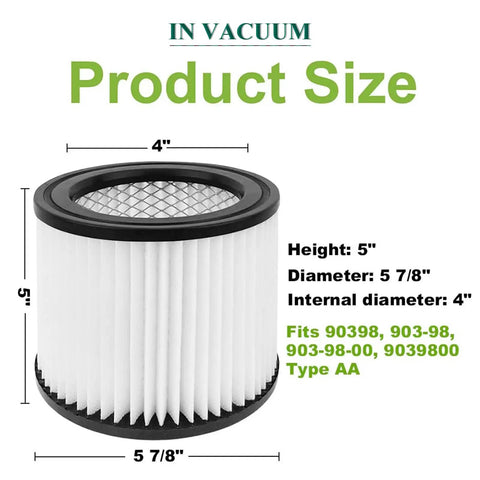 2 Pack Replacement Cartridge Filter For Wet Dry Vacuum Cleaners Fits Most 4 Gallon And Smaller Units Compatible With 90398 9039800 903-98-00 And Similar Models Easy Install Long Lasting Suction Power