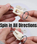 Hands demonstrating the 15 Piece Nylon Pulley Sets Featuring Slick Steel Swivel Hooks For A Dead Smooth 360 Degree Spin operations.