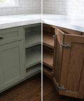 Unfinished Birch Kitchen Lazy Susan Corner Cabinet 36 Inch Featuring Twin Spin Shelves And Reversible Door with soft-close hinges.