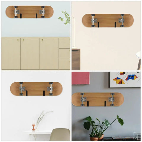 Killer Horizontal Wall Mount Rack Four Pack Heavy Duty Steel Snowboard Skateboard Surfboard Storage Shelf on a wall.