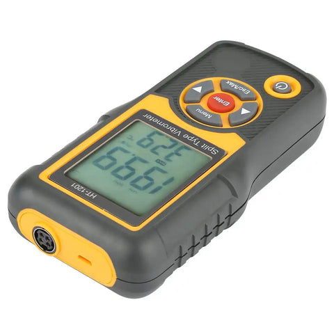 Four In One Vibration Meter With Piezo Sensor For Industrial Equipment Beefed Up Pro Grade Performance Measures Acceleration Velocity Displacement And Temperature In A Split Type Digital Tester Grey 150mm, front view