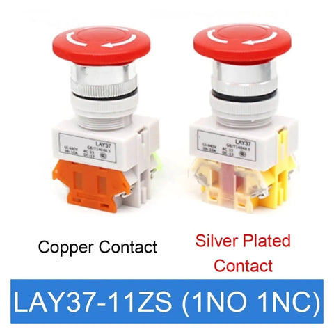 The Real Deal Mushroom Head Emergency Stop Push Button Switch With Self Latching 1NO 1NC Contacts Four Screw Terminals built tough.