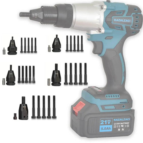Straight Fire Top Tier Self Locking Rivet Nut Gun Replacement Mandrel Heads M4 M5 M6 M8 M10 with cordless driver.