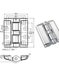 Built Like A Truck Zinc Alloy Pivot Hinge For Industrial Heavy Duty Electrical Enclosure Boxes And Secure Gate Latching Hardware Corrosion Resistant Matte Finish Unit, showing dimensions and design.