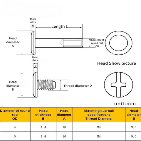 Top Shelf 100 Pack Chicago Screws And Binding Posts For Leather Bags And Photo Albums Smooth Nickel Finish, dimensions and specifications diagram.