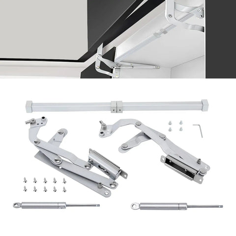 Bad Boy Pneumatic Hinge With Soft Close And Parallel Movement, Adjustable Lift Stay For Kitchen Cabinets, parts layout view.