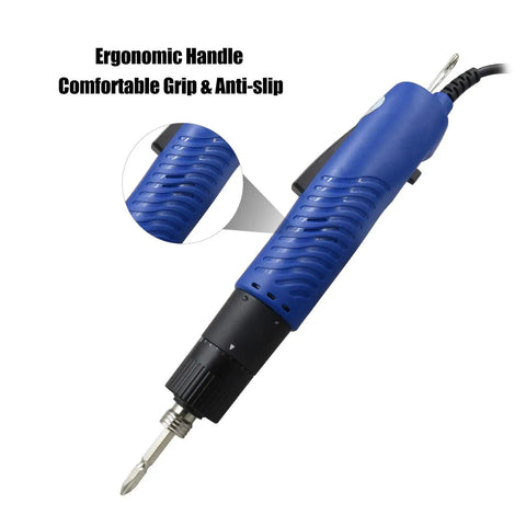 Smooth Operating Corded Electric Screwdriver Featuring Adjustable Torque And Ergonomic Non Slip Grip For No Sweat Drywall Repairs And Quick Furniture Assembly Jobs close-up of ergonomic handle with comfortable anti-slip grip.