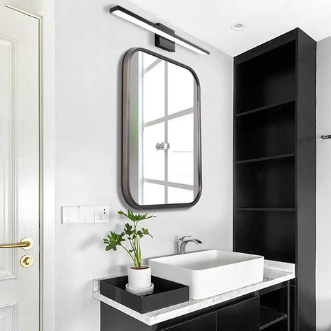 Bathroom with 24 Inch Black Modern LED Vanity Light With Frosted Aluminum Finish For Bathroom Mirror Cabinet And Powder Room, Cool White 6000K