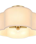 4 Light 14.4 Inch Semi Flush Mount Ceiling Light Fixture With Gold Brass Finish White Fabric Shade Modern Farmhouse Cozy Vibe Lamp