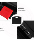 No Fuss Plastic Tool Box Organizer With Sturdy Carry Handle For Nuts Bolts And Fasteners Portable Parts Caddy showcasing large black storage case with red latch.