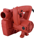 Hella Versatile Dual Purpose Industrial Vacuum Cleaner And Air Blower For Wall Grinders Heavy Duty Dust Extractor With Universal Suction Hose 1280W Workshop Cleanup Tool red blower unit close-up with handle and suction opening