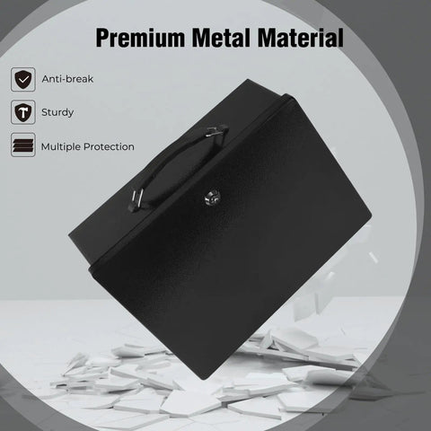 Fireproof Document Safe Box With Key Lock, Heavy Duty Portable Lock Box for Home or Travel, premium metal material emphasized