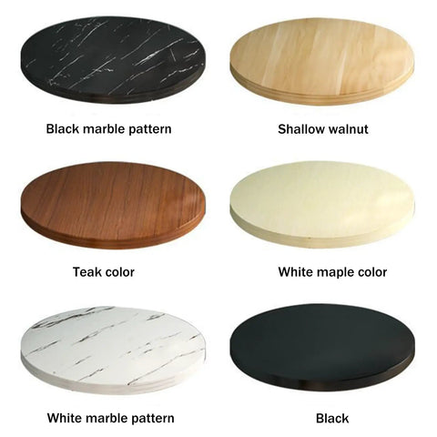 Rotating Lazy Susan For Dining Table Wooden Serving Turntable With Quiet Bearings No Fuss Swivel Tray Centerpiece Stand For Kicking Back Hours And Dinner Parties Black patterns showing black marble, teak, walnut, white maple, and white marble finishes.