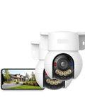 Two Pack 8MP IP Camera Wireless Security Setup With Dead Reliable WiFi6 Connectivity And Spot On AI Motion Tracking viewed with smartphone display