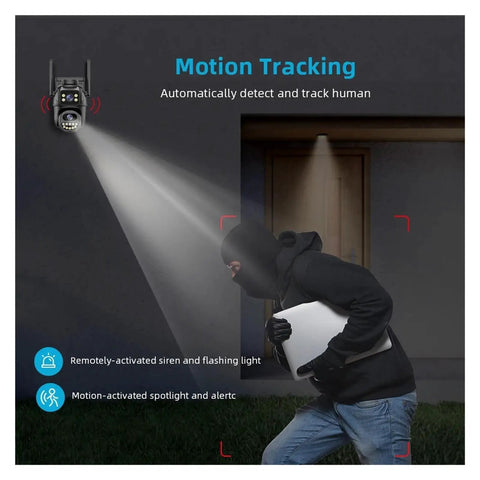 Top Tier 4K 8MP Dome Security Camera Featuring 5X Digital Zoom And Hella Crisp 85 Degree Viewing Angle For Seamless Indoor Outdoor Surveillance With A Rock Solid 360 Horizontal Rotation detecting a motion in the dark.
