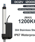 Heavy Duty Electric Linear Actuator 12V 12000N IP67 Waterproof 304 Stainless Steel Tube 240W Motor shown in profile view.