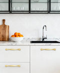 10 Pack 5 Inch Brushed Gold Cabinet Pulls Heavy Duty Zinc Alloy Drawer Handles For Kitchen Cupboards And Dressers in modern kitchen.