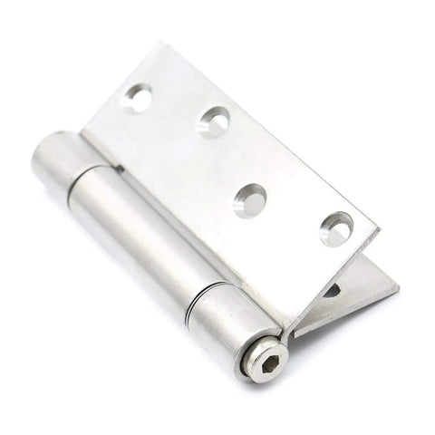 Badass Stainless Steel Double Spring Hinges 4 Inch Rock Solid Hidden Furniture Hardware For Swing Doors And Bar Gates With Smooth Auto Close Action And Rust Proof Finish 10 Pack close-up of a stainless steel hinge