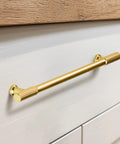 20 Pack Built Tough Brushed Brass Gold Kitchen Cabinet Pulls 5 Inch Heavy Duty Drawer Handles, solid zinc alloy design for modern cabinetry.