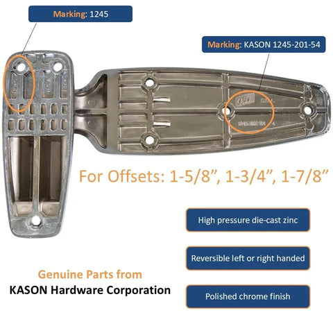Tough As Nails Reversible Cam Rise Hinge Chrome Finish For Freezer Cooler And Refrigerator Doors Featuring Self Lubricating Nylon Cam, detailed view with part markings.