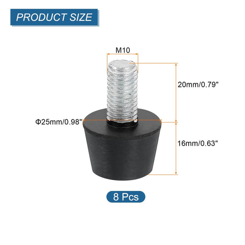 Heavy Duty Rubber Vibration Isolator Mounts Set Of Eight Black With M10 Threaded Conical Studs for compressors with dimensions.